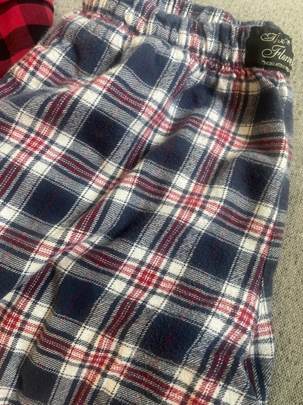 Navy Red White Plaid Kids Flannel Bottoms
